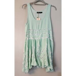 Queens love green baby doll top sz‎ small lace tunic lightweight